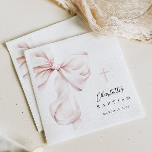 Coquette Bow Baptism Invitation Napkin