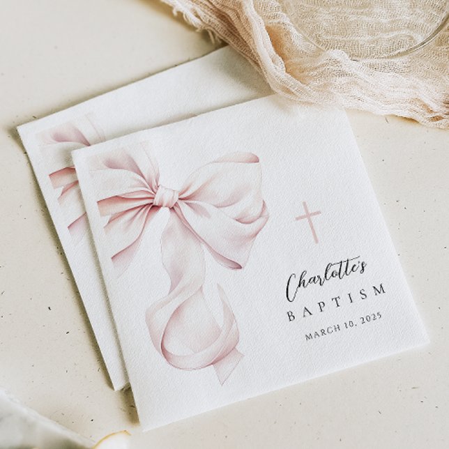 Coquette Bow Baptism Invitation Napkin (Creator Uploaded)