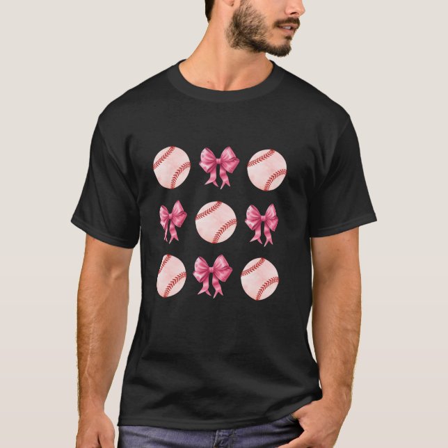 Coquette Bow Baseball For Girls Kids Mama Mum T-Shirt (Front)