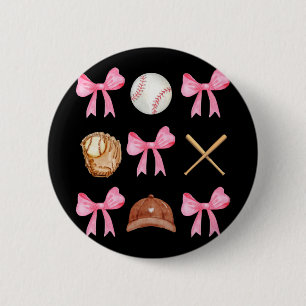 Coquette Bow Baseball Mama Baseball Mum Mothers Da 6 Cm Round Badge