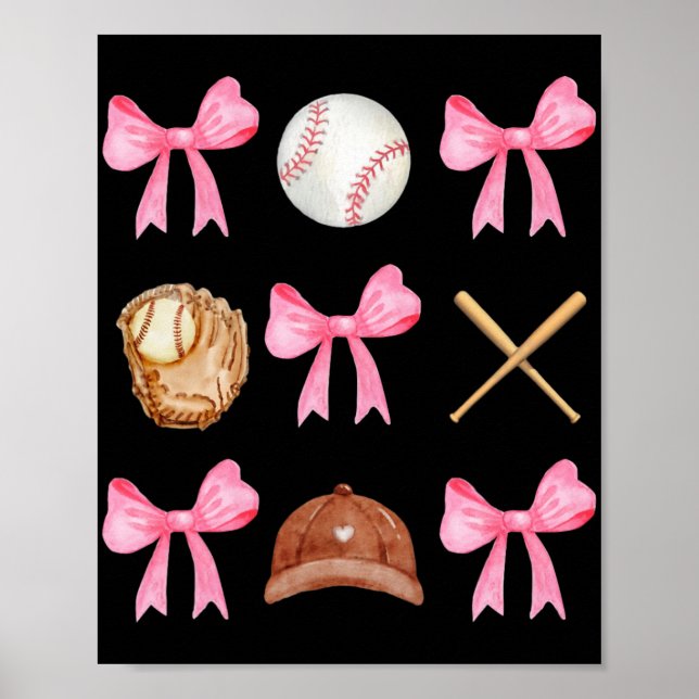 Coquette Bow Baseball Mama Baseball Mum Mothers Da Poster (Front)