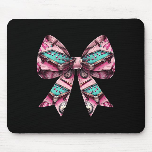 Coquette Bow Billiards Pool Table Cue Pattern Girl Mouse Pad (Front)