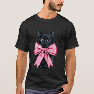 Coquette Bow Black Cat Mum Pink Ribbon Mum Mothers T-Shirt