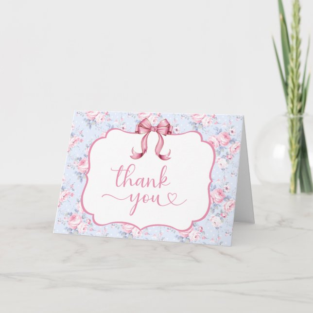 Coquette Bow Blank Inside Bridal Shower Thank You Card (Front)