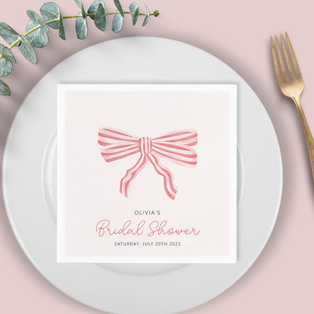 Coquette Bow Blush Bridal Shower Napkin (Coquette Blush Pink Bow Bridal Shower paper napkins. Matching invites available for bride to be. )