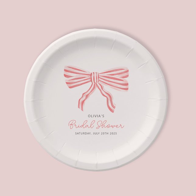 Coquette Bow Blush Bridal Shower Paper Plate (Coquette Bow Bridal Shower Blush Pink paper cup.  Matching invitations available for bride to be. )