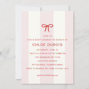 Coquette Bow Blush Pink Striped Baby Shower Invitation