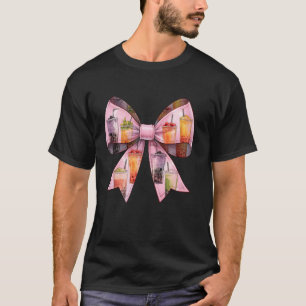 Coquette Bow Boba Tea Bubble Tea Milk Tea Pattern  T-Shirt