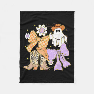 Coquette Bow Boo Ghost Boots Western Cowboy Cowgir Fleece Blanket