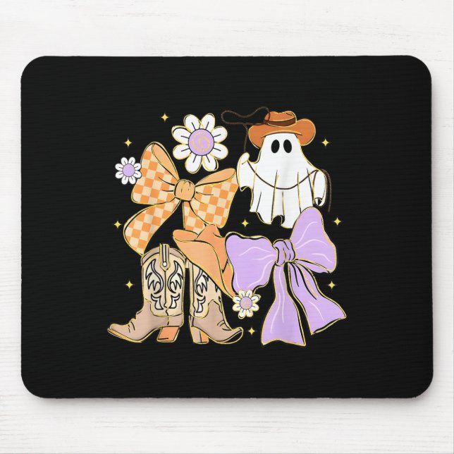 Coquette Bow Boo Ghost Boots Western Cowboy Cowgir Mouse Pad (Front)