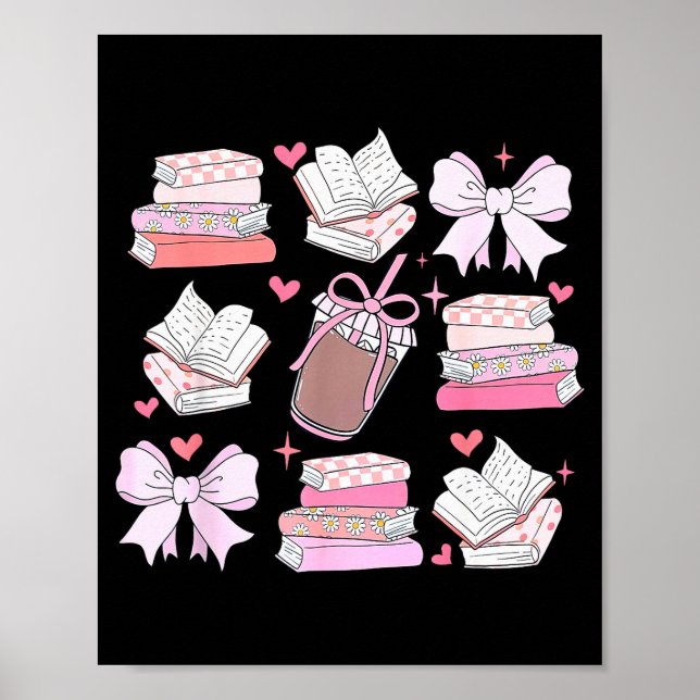 Coquette Bow Book Coffee Valentines Bookish Librar Poster (Front)