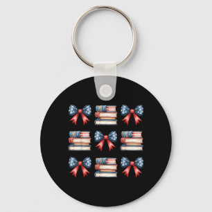 Coquette Bow Book Flag 4th of July Librarian Key Ring