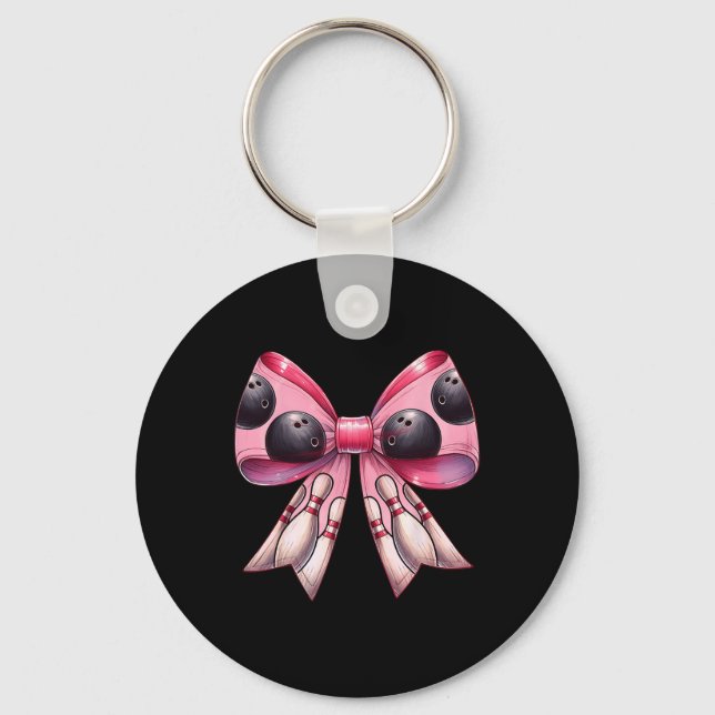 Coquette Bow Bowling Ll Pins Pattern Bowler Pink M Key Ring (Front)