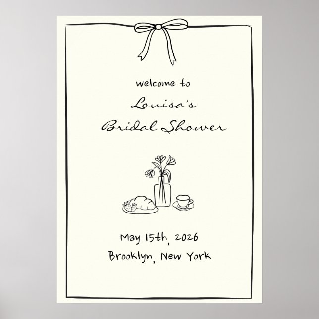 Coquette Bow Bridal Shower Brunch Welcome Sign (Front)