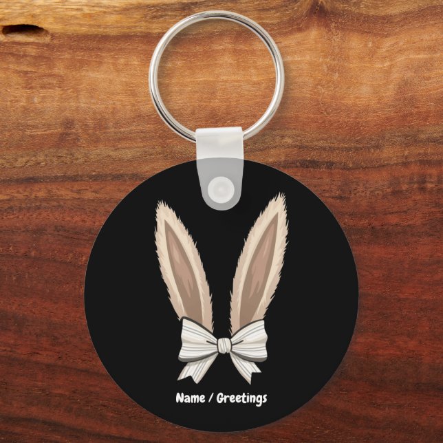 Coquette Bow Bunny Ears Cute Rabbit Happy Easter Key Ring (Front)