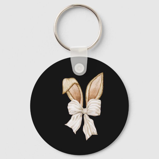 Coquette Bow Bunny Ears Rabbit Happy Easter Day Re Key Ring (Front)
