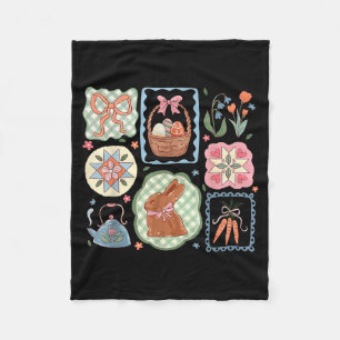 Coquette Bow Bunny Eggs Funny Rabbit Flower Happy Fleece Blanket