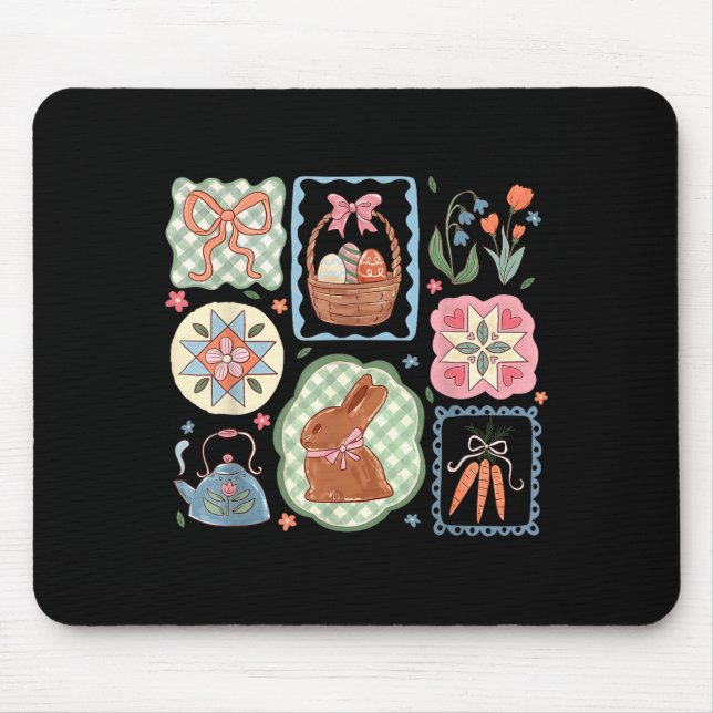 Coquette Bow Bunny Eggs Funny Rabbit Flower Happy  Mouse Pad (Front)