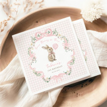 Coquette Bow Bunny Pink Gingham 1st Birthday