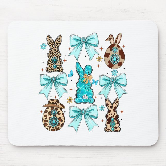 Coquette Bow Bunny Rabbit Eggs Happy Easter Cowboy Mouse Pad (Front)