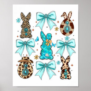 Coquette Bow Bunny Rabbit Eggs Happy Easter Cowboy Poster