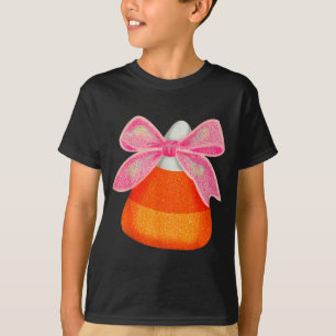 Coquette Bow Candy Corn Women Girls Kids Halloween T-Shirt