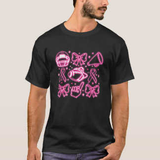 Coquette Bow Cheer Football Pink Out Breast Cancer T-Shirt