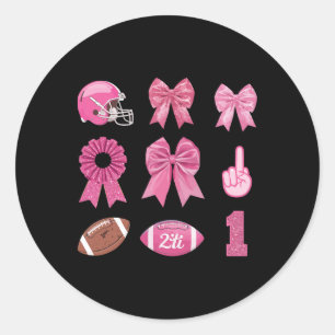 Coquette Bow Cheerleading Footll Pink Breast Cance Classic Round Sticker