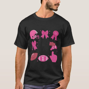 Coquette Bow Cheerleading Footll Pink Breast Cance T-Shirt