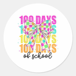 Coquette Bow Chequered 100 Days Of School Classic Round Sticker