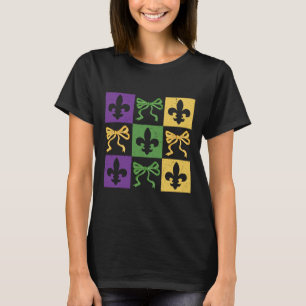 Coquette Bow Chequered Fleur De Lis Mardi Gras Car T-Shirt