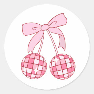 Coquette Bow Cherry Disco Ball Sticker