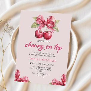 Coquette Bow Cherry on Top Baby Shower Invitation