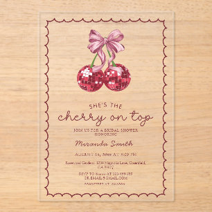 Coquette Bow Cherry On Top Bridal Shower Acrylic Invitations