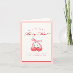 Coquette Bow Chic Cherry Maid of Honour Proposal Invitation