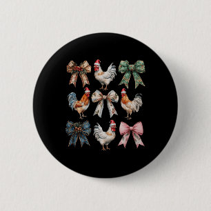 Coquette Bow Chicken Christmas Farm Animal Cute Ho 6 Cm Round Badge