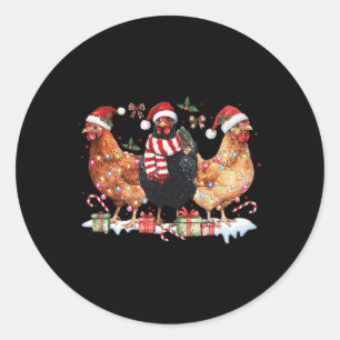 Coquette Bow Chicken Christmas Hat Lights Farm Ani Classic Round Sticker