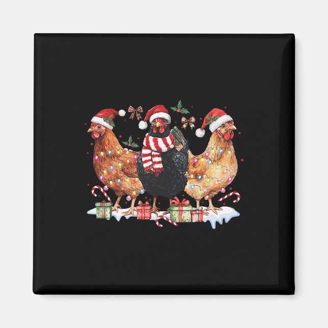 Coquette Bow Chicken Christmas Hat Lights Farm Ani Magnet (Front)