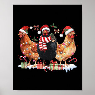 Coquette Bow Chicken Christmas Hat Lights Farm Ani Poster