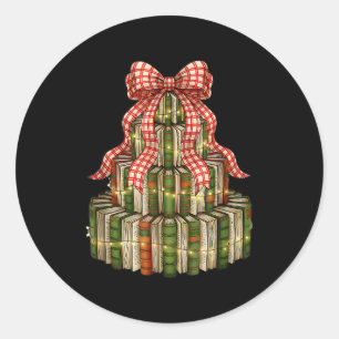 Coquette Bow Christmas Books Xmas Tree Librarian Classic Round Sticker