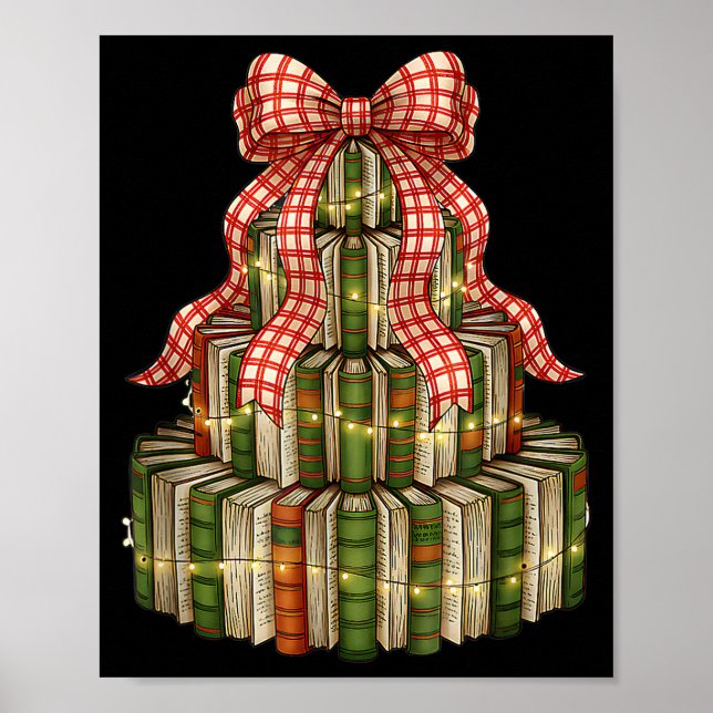 Coquette Bow Christmas Books Xmas Tree Librarian  Poster (Front)