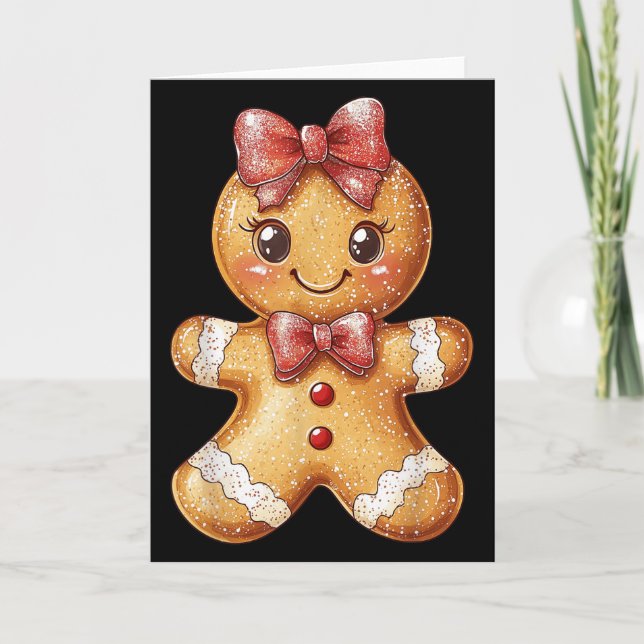 Coquette Bow Christmas Girly Gingerbread Cookie Ba Card (Front)