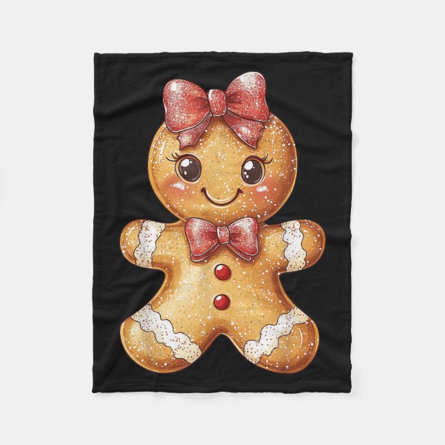Coquette Bow Christmas Girly Gingerbread Cookie Ba Fleece Blanket (Front)
