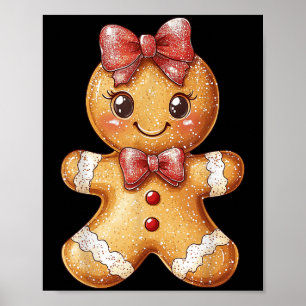 Coquette Bow Christmas Girly Gingerbread Cookie Ba Poster