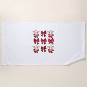 Coquette Bow Christmas Highland Cow Santa Cute Xma Beach Towel