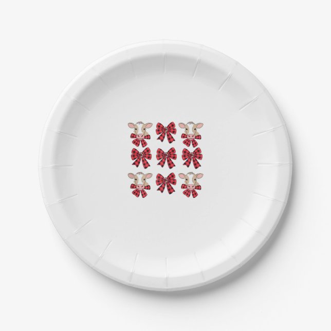 Coquette Bow Christmas Highland Cow Santa Cute Xma Paper Plate (Front)