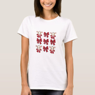 Coquette Bow Christmas Highland Cow Santa Cute Xma T-Shirt