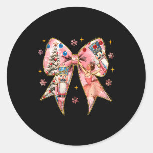 Coquette Bow Christmas Nutcracker Ballet Festive W Classic Round Sticker
