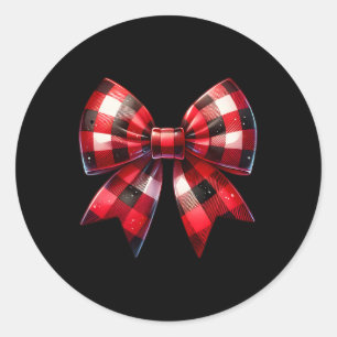 Coquette Bow Christmas Red Buffalo Plaid Xmas Wome Classic Round Sticker