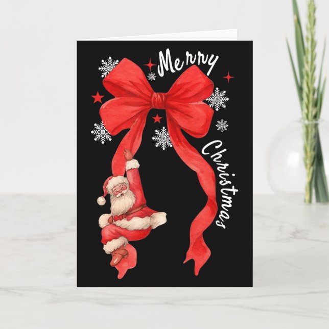 Coquette Bow Christmas,santa Cute Funny Gift Men W Card (Front)